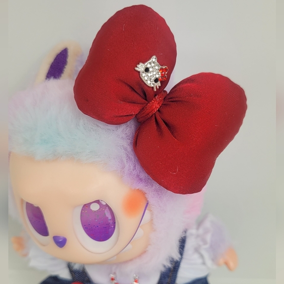 Labubu Hello Kitty Rhinestoned Denim Skirt,top & bow Outfit. Doll Not Included - Picture 5 of 9